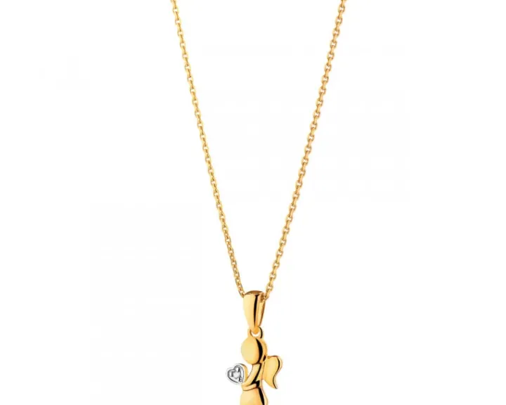 Zawieszka z żółtego złota z diamentami - puzderko - serce - 0,01 ct - próba 375