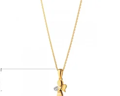 Zawieszka z żółtego złota z diamentami - puzderko - serce - 0,01 ct - próba 375