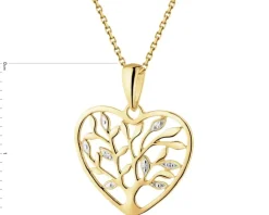 Zawieszka z żółtego złota z diamentami - drzewko, serce - 0,01 ct - próba 585