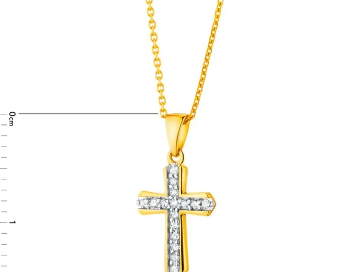 Zawieszka z żółtego złota z diamentami - krzyż - 0,04 ct - próba 585