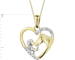 Zawieszka z żółtego złota z diamentami - serce, koń - 0,02 ct - próba 375
