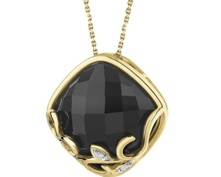 Zawieszka z żółtego złota z diamentami i onyksem - próba 585