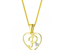 Zawieszka z żółtego złota z diamentem - litera P, serce - 0,005 ct - próba 375