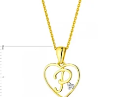 Zawieszka z żółtego złota z diamentem - litera P, serce - 0,005 ct - próba 375