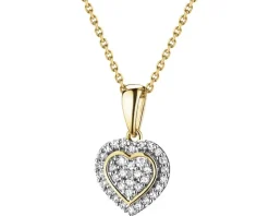 Zawieszka z żółtego złota z diamentami - serce - 0,09 ct - próba 585