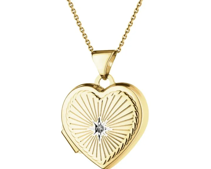 Zawieszka z żółtego złota z diamentem - puzderko - serce - 0,01 ct - próba 375