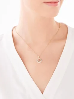 Zawieszka z żółtego złota z diamentami i rubinem - rozeta - próba 585