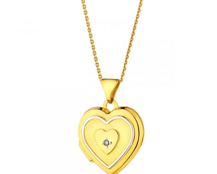 Zawieszka z żółtego złota z diamentem - puzderko - serce - 0,004 ct - próba 585