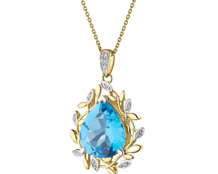 Zawieszka z żółtego złota z diamentami i topazem - próba 585