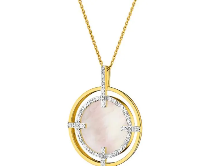 Zawieszka z żółtego złota z diamentami i masą perłową - próba 585