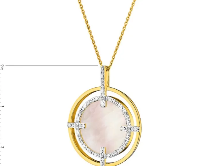 Zawieszka z żółtego złota z diamentami i masą perłową - próba 585