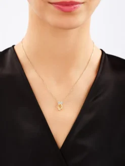 Zawieszka z żółtego złota z diamentami i cytrynem - sowa - próba 585