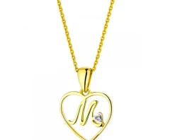 Zawieszka z żółtego złota z diamentem - litera M, serce - 0,005 ct - próba 375