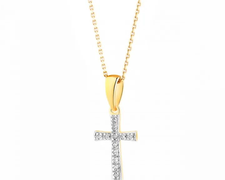 Zawieszka z żółtego złota z diamentami - krzyż - 0,02 ct - próba 585