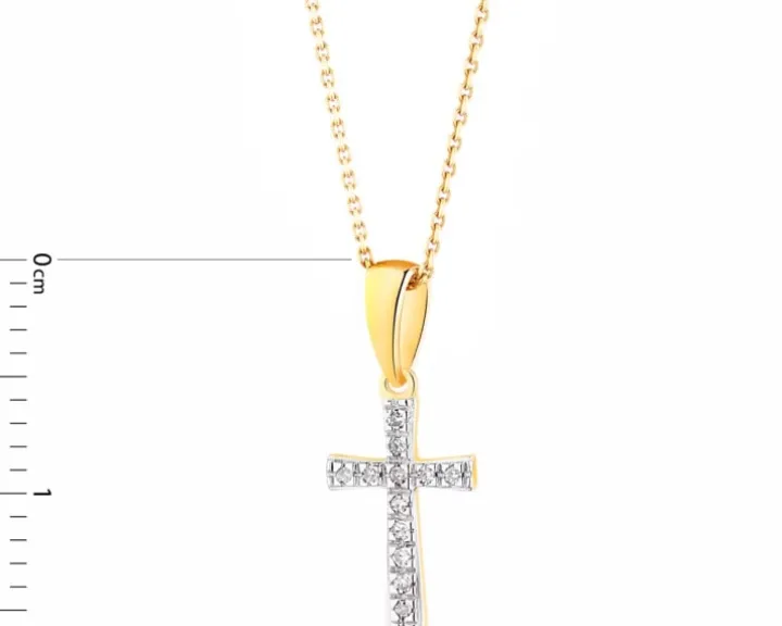 Zawieszka z żółtego złota z diamentami - krzyż - 0,02 ct - próba 585