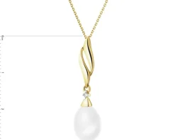 Zawieszka z żółtego złota z diamentem i perłą - próba 585