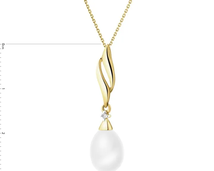 Zawieszka z żółtego złota z diamentem i perłą - próba 585