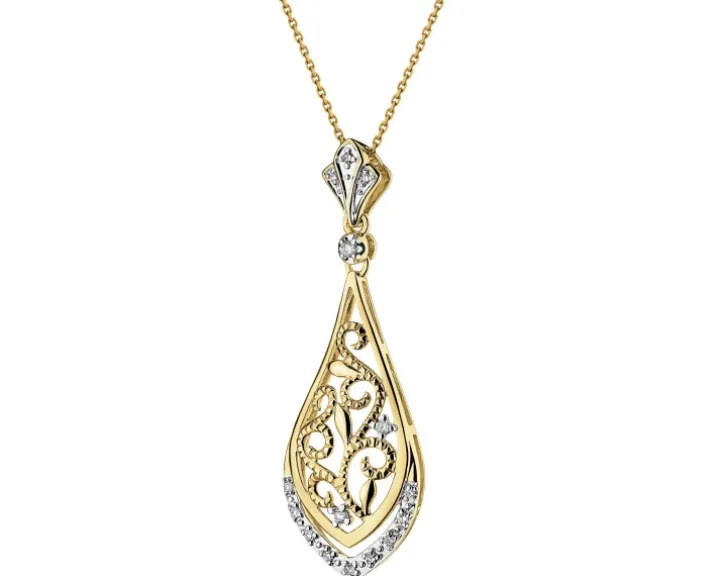 Zawieszka z żółtego złota z diamentami - 0,08 ct - próba 585