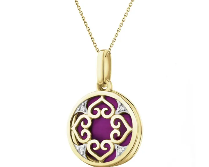 Zawieszka z żółtego złota z diamentami i emalią - 0,01 ct - próba 375