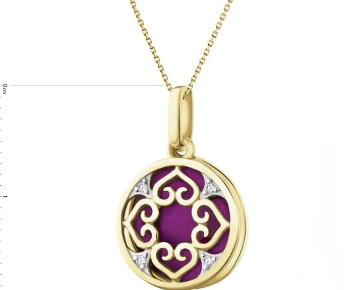 Zawieszka z żółtego złota z diamentami i emalią - 0,01 ct - próba 375