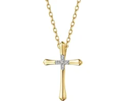 Zawieszka z żółtego złota z diamentami - krzyż - 0,03 ct - próba 585