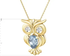 Zawieszka z żółtego złota z diamentami i topazem London Blue - sowa - próba 375