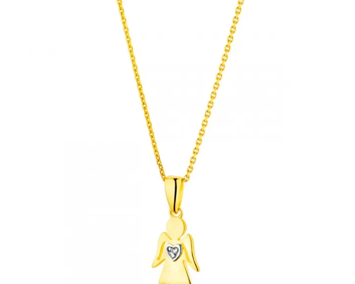 Zawieszka z żółtego złota z diamentem - aniołek, serce - 0,004 ct - próba 375