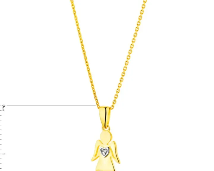 Zawieszka z żółtego złota z diamentem - aniołek, serce - 0,004 ct - próba 375