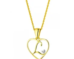 Zawieszka z żółtego złota z diamentem - litera L, serce - 0,005 ct - próba 375