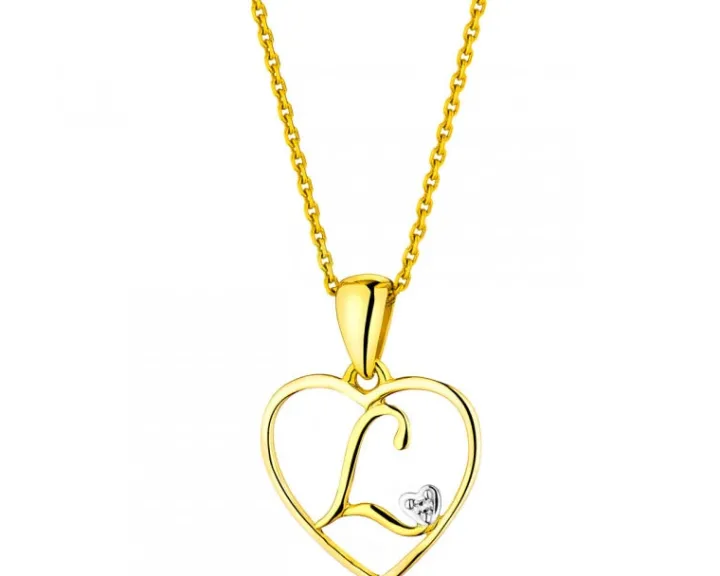 Zawieszka z żółtego złota z diamentem - litera L, serce - 0,005 ct - próba 375