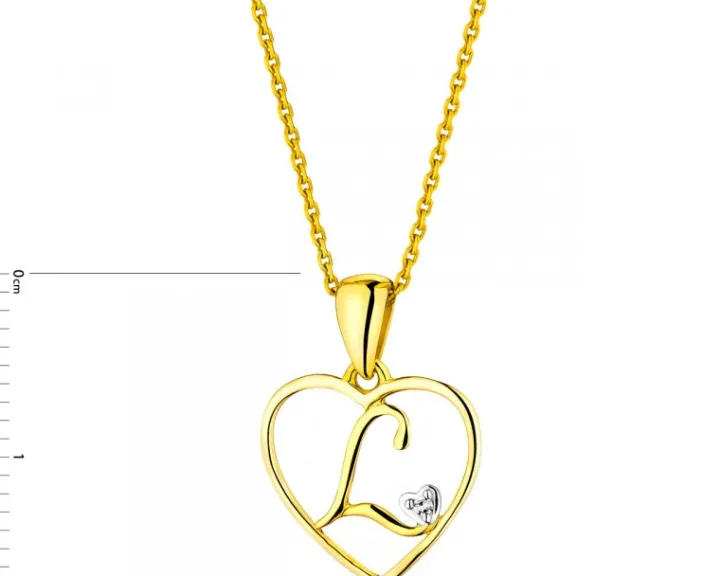 Zawieszka z żółtego złota z diamentem - litera L, serce - 0,005 ct - próba 375