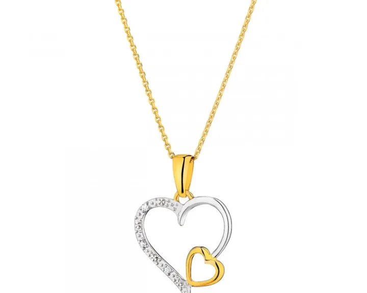 Zawieszka z żółtego złota z diamentami - serca - 0,01 ct - próba 375