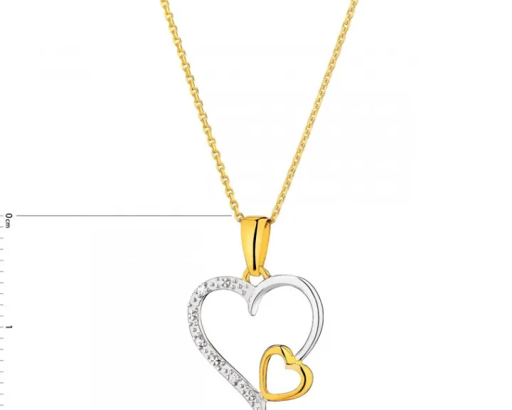 Zawieszka z żółtego złota z diamentami - serca - 0,01 ct - próba 375