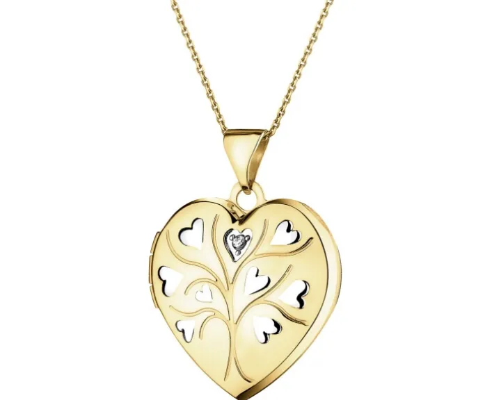 Zawieszka z żółtego złota z diamentem - puzderko - serce - 0,005 ct - próba 375