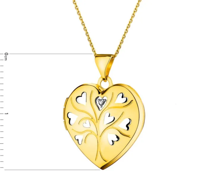 Zawieszka z żółtego złota z diamentem - puzderko - serce - 0,005 ct - próba 375