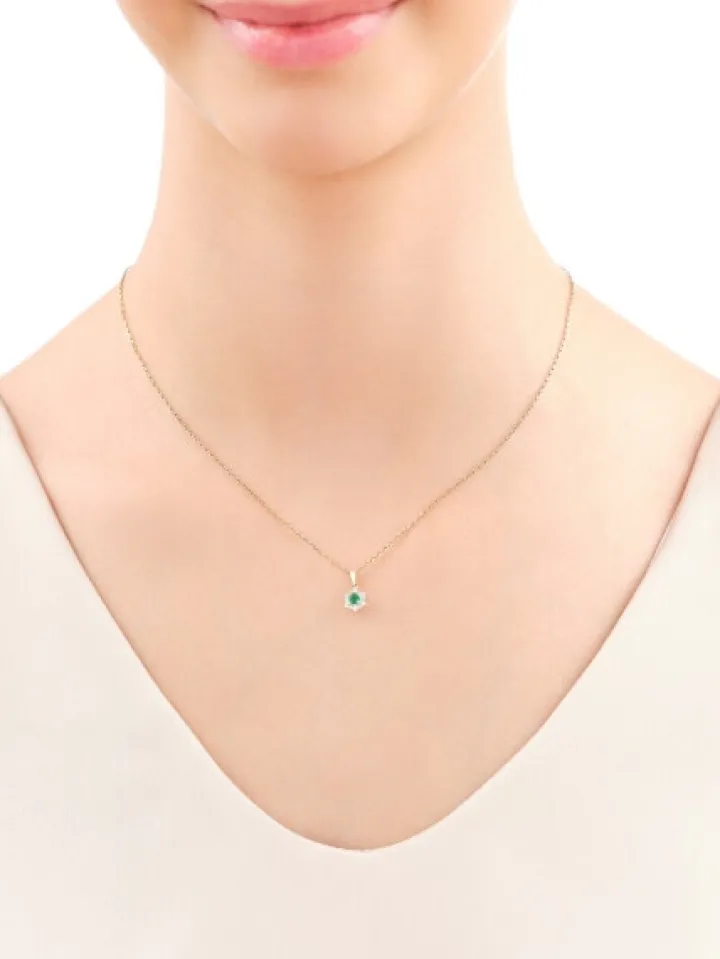 Zawieszka z żółtego złota z diamentami i szmaragdem - próba 585