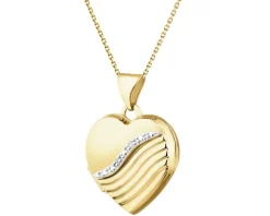 Zawieszka z żółtego złota z diamentami - puzderko - serce - 0,01 ct - próba 585