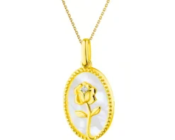 Zawieszka z żółtego złota z diamentem i masą perłową - róża - próba 375