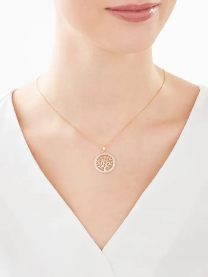 Zawieszka z żółtego złota z diamentami - drzewko - 0,03 ct - próba 585