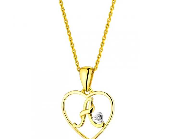 Zawieszka z żółtego złota z diamentem - litera A, serce - 0,005 ct - próba 375