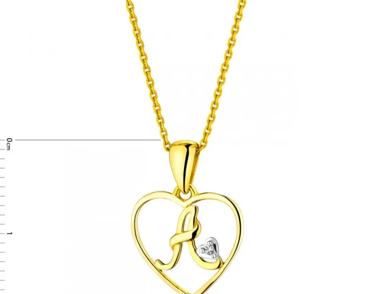 Zawieszka z żółtego złota z diamentem - litera A, serce - 0,005 ct - próba 375