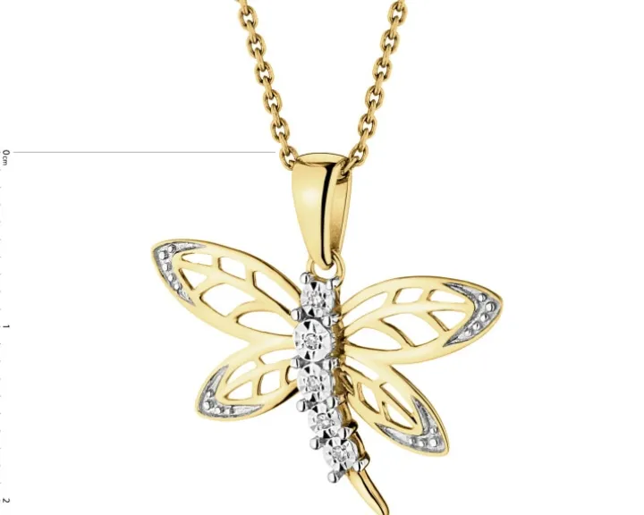 Zawieszka z żółtego złota z diamentami - ważka - 0,01 ct - próba 585