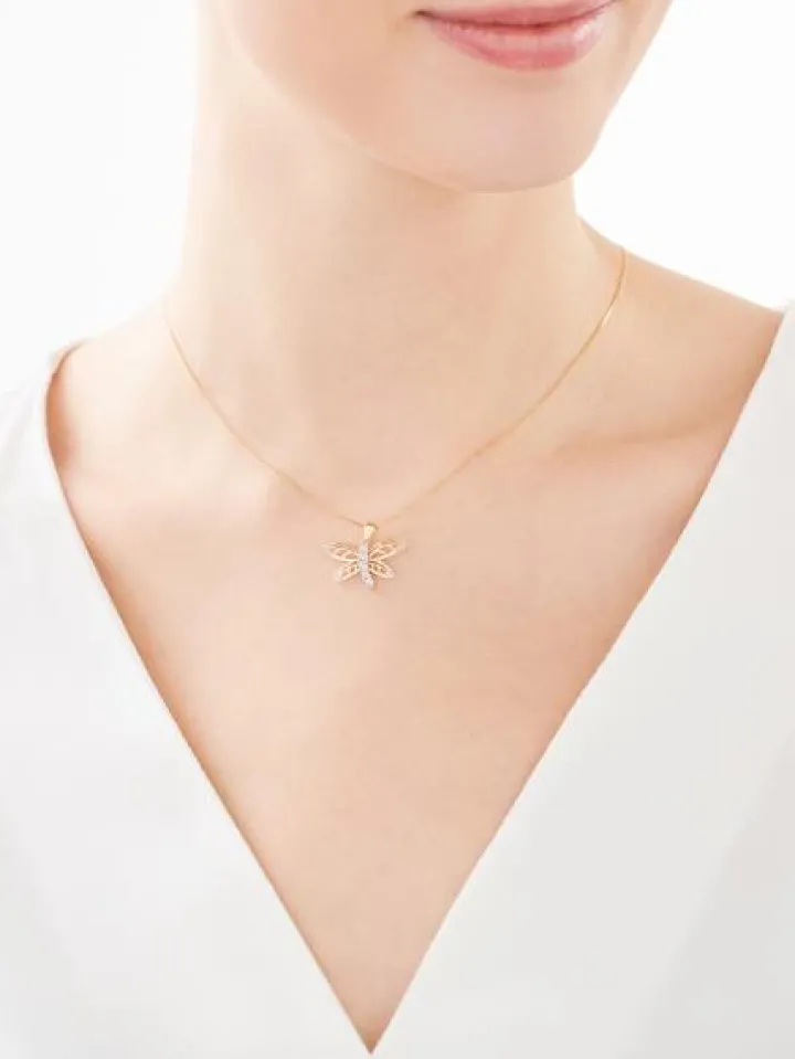 Zawieszka z żółtego złota z diamentami - ważka - 0,01 ct - próba 585