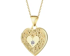 Zawieszka z żółtego złota z diamentem - puzderko - serce - 0,005 ct - próba 585