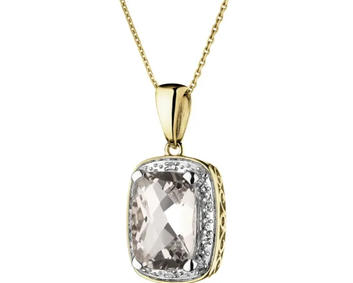 Zawieszka z żółtego złota z diamentami i topazem białym - próba 585