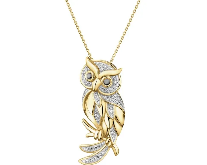 Zawieszka z żółtego złota z diamentami - sowa - 0,13 ct - próba 585