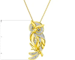 Zawieszka z żółtego złota z diamentami - sowa - 0,13 ct - próba 585