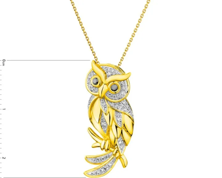 Zawieszka z żółtego złota z diamentami - sowa - 0,13 ct - próba 585