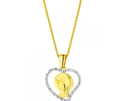 Zawieszka z żółtego złota z diamentami - drzewko, serce - 0,01 ct - próba 375