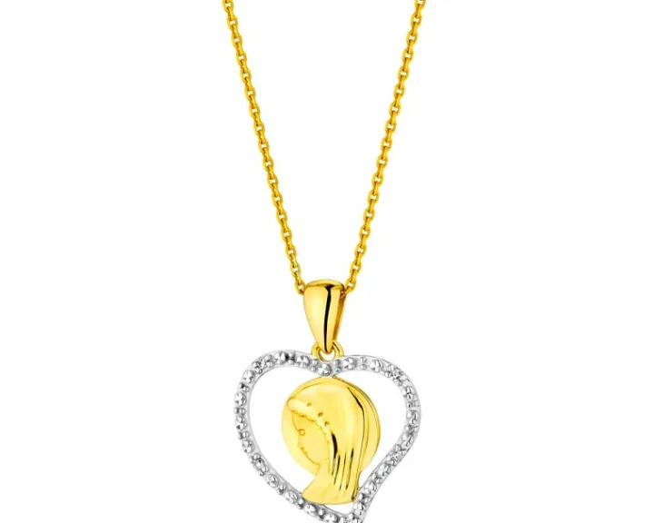 Zawieszka z żółtego złota z diamentami - drzewko, serce - 0,01 ct - próba 375